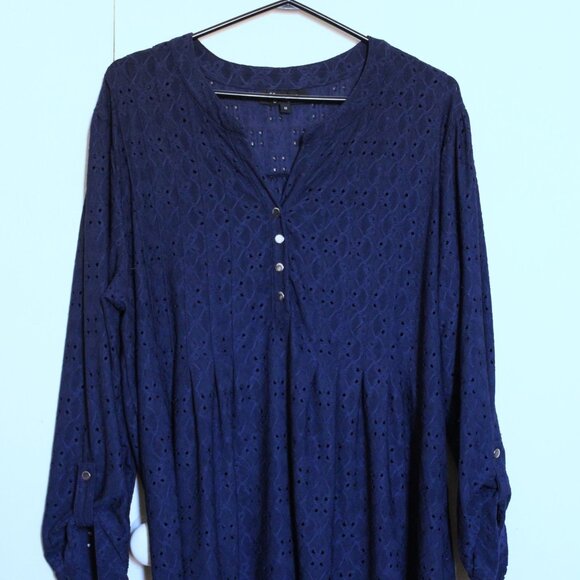 Lily Morgan - Navy Peasant Tunic Top with Bell-sleeves, Size 1X - Picture 1 of 8